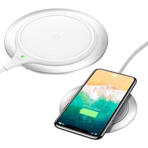 Baseus Metal Qi Wireless Charger, univerzális asztali vezeték nélküli töltő, 2A, 10W, fehér