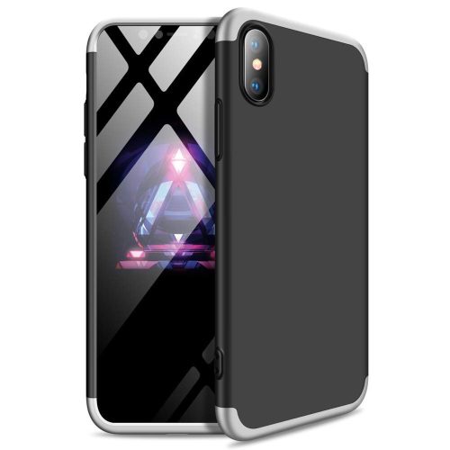 Full Body Case 360 iPhone Xs Max, hátlap, tok, fekete-ezüst